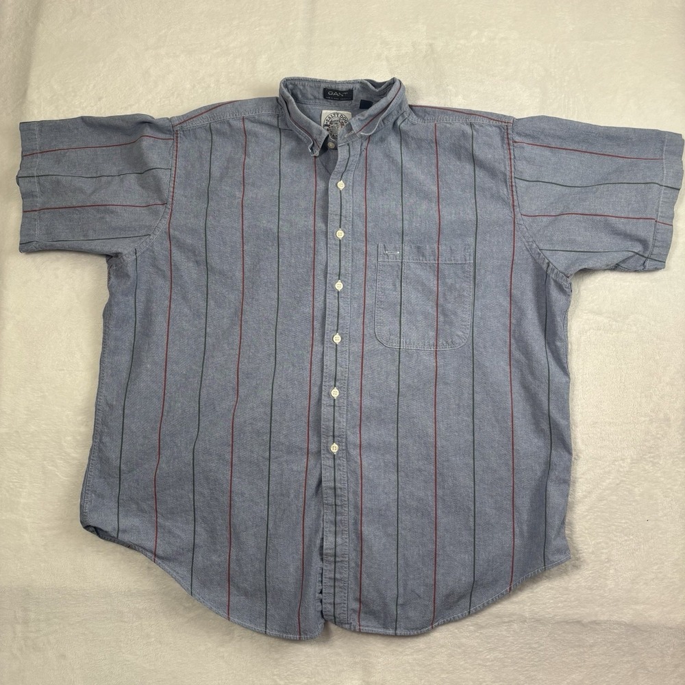 Salty Dog Gant Blue Short Sleeve Striped Collar Button Up Shirt Men's 2XB